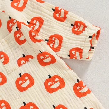 Baby Jumpsuit Long Sleeve Crew Neck Pumpkin Bat Print Newborn Romper Halloween Baby Clothes for Girls Boys 5