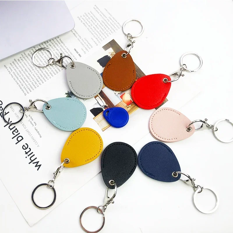 Leather Keychain Doorlock Key Ring Access Card Bag Induction Waterproof ID Card Case Key Tag Protective Case Tag Ring key case key holder key organizer key protector card case holder
