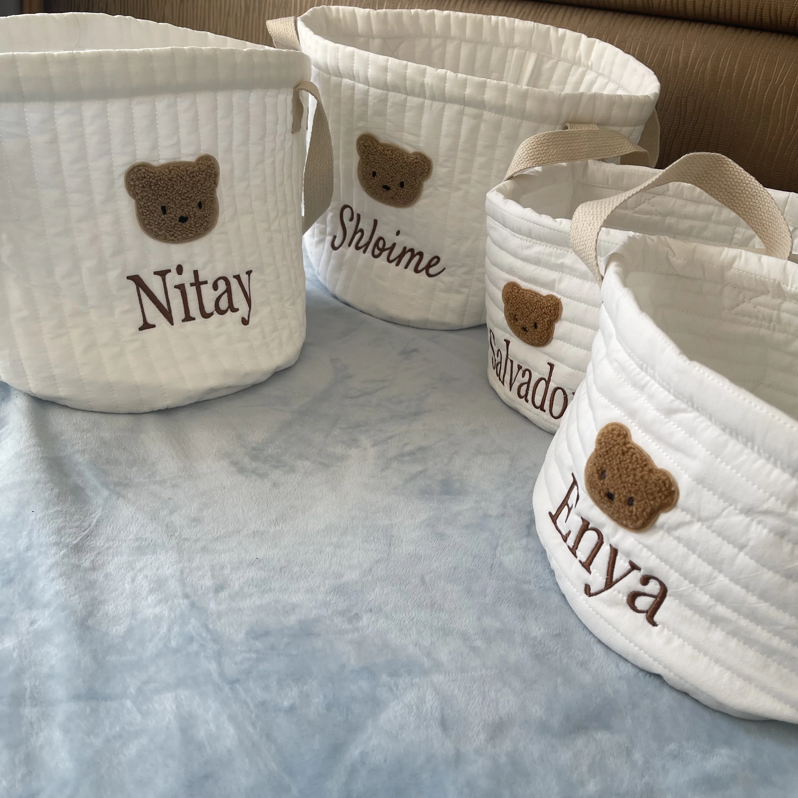 

Embroidered Bear Storage Basket Custom Name Baby Toys Storage Bag Personalized Baby Diaper Sorting Basket Baby Shower Gifts