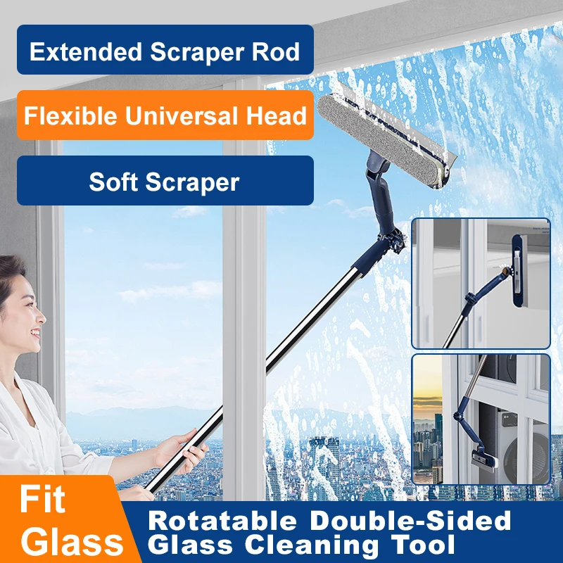 2in1 Highrise Glass Brush Window with Squeegee and Mini Brush Rotatable Glass Wiper Home Cleaning Tool for Glass,Walls and Floor