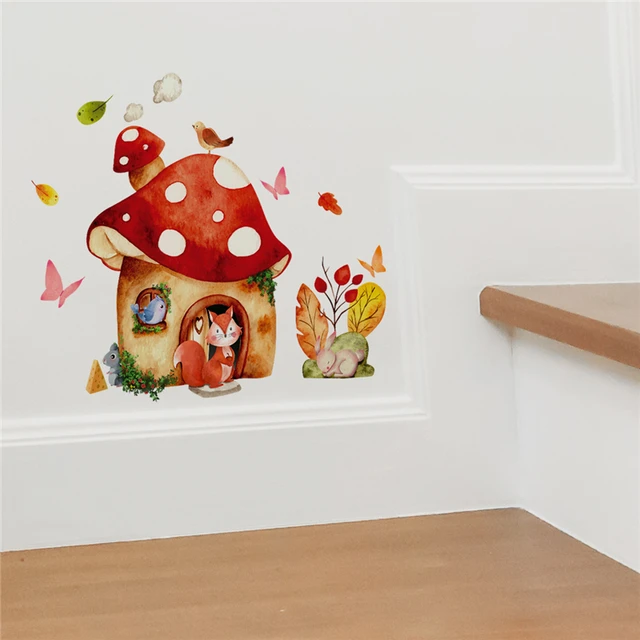 Rajzfilm Róka Nyúl Gomba Ház Fali Matrica Gyerekeknek Szoba Hálószoba Dekoráció Falfestmény Háttérkép Óvoda Állatok Matricák - Image 4