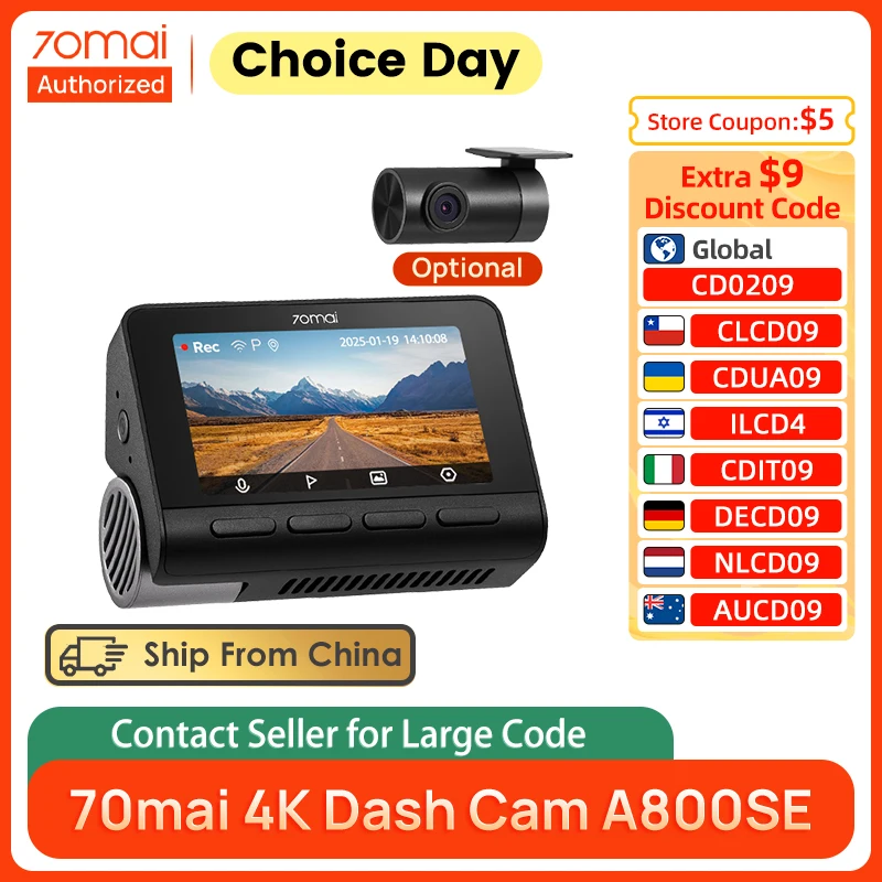 70mai 4K Dash Cam A800SE Supercapacitor Car DVR Support Dual
