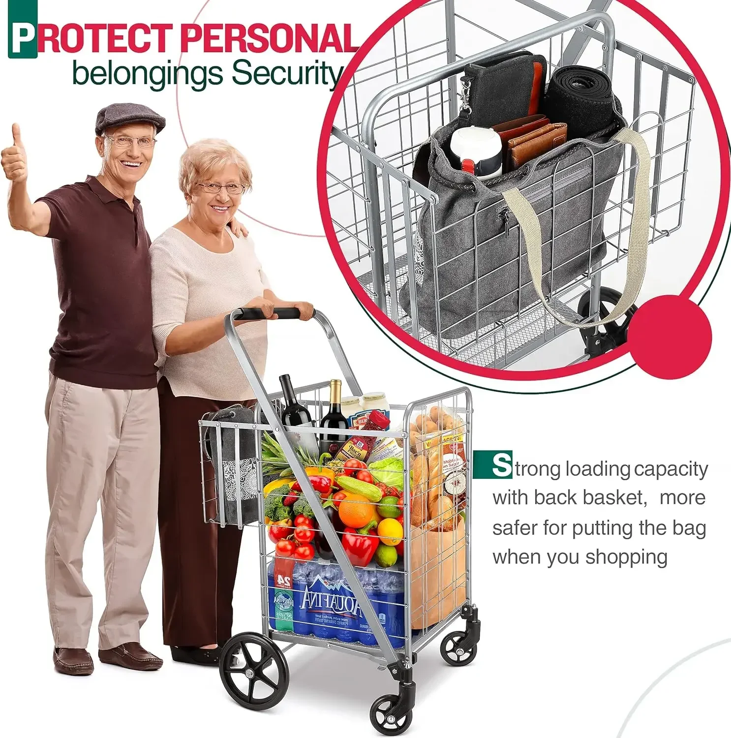 Shopping Cart, 460 lbs Upgrade Super Capacity Grocery Cart Extra Jumbo Double