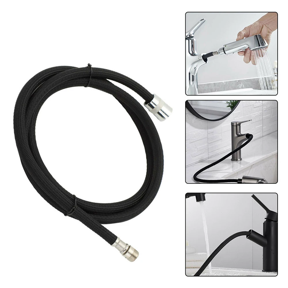 Part Shower Hose Replacement Flexible For Sink Kitchen Faucet Nylon Replacement Tube Fittings Hose Parts Black