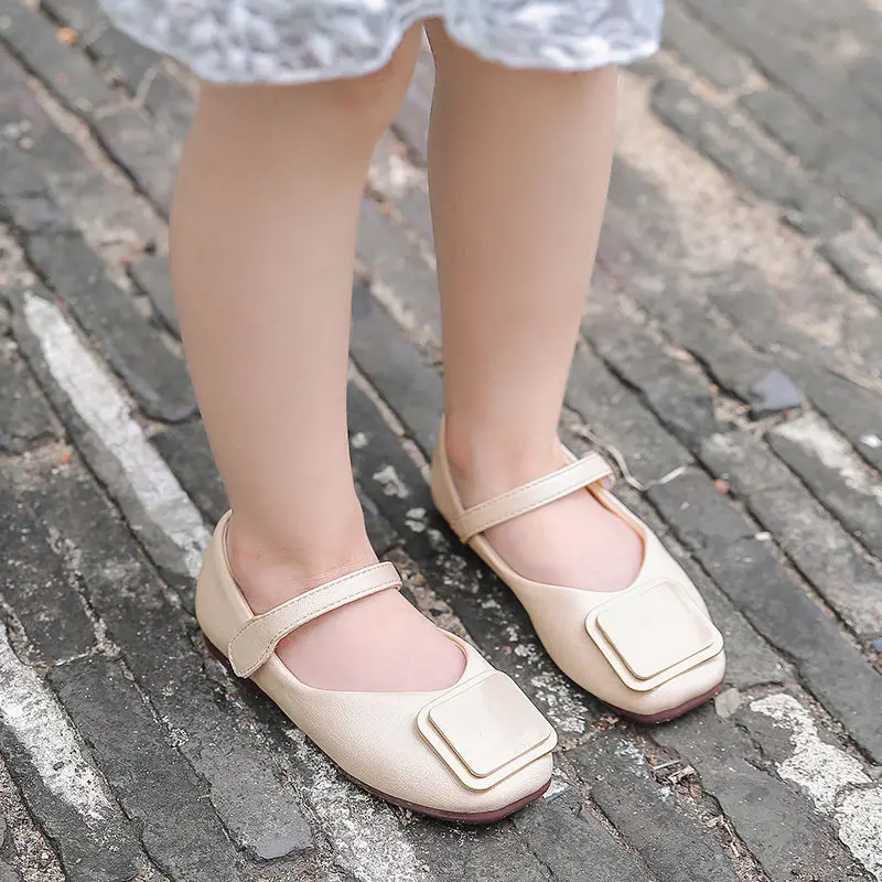 Spring New Girls' Single Shoes Children's Soft-soled Toddler Shoes Cute Baby Small Leather Shoes Square Buckle Kids Dress Shoes