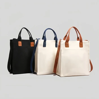 Women's Canvas Tote Bag - Large-capacity, lightweight, reusable eco-friendly shopping bag with adjustable crossbody straps-tan