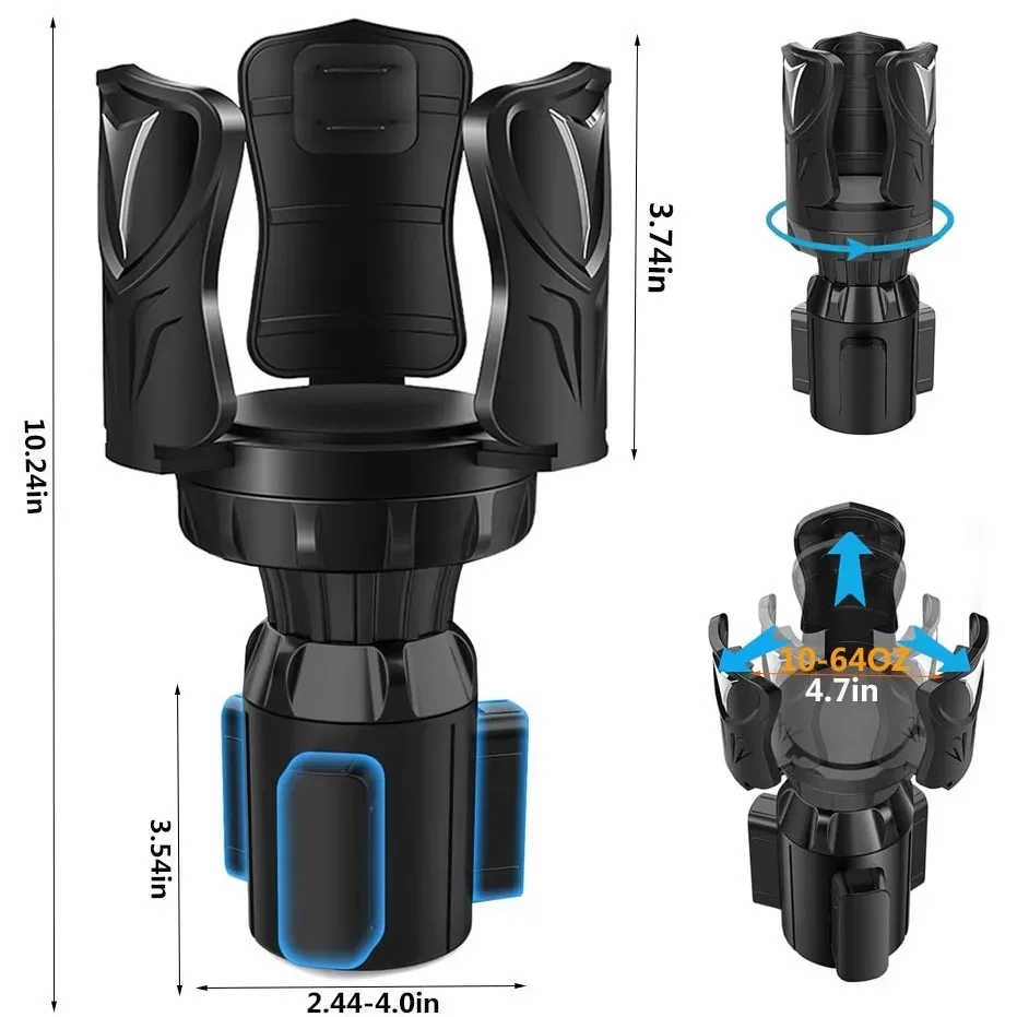 Car Cup Holder Expander Adapter with Adjustable Arm and Base with Rubber Universal Fits Most 12/32/46oz Large Drink Bottles