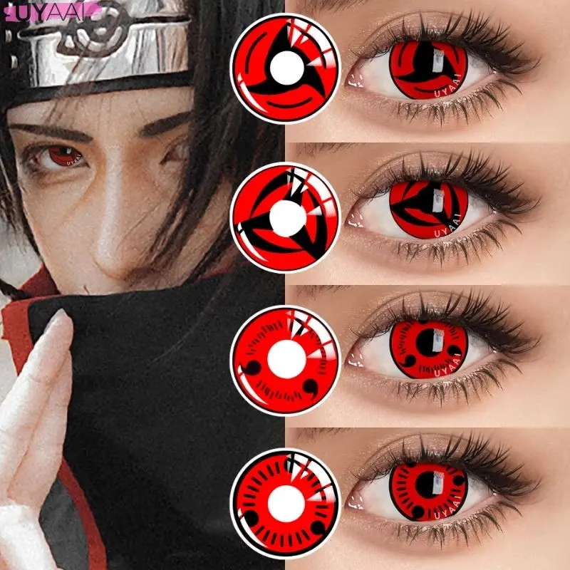 UYAAI 2 Pieces/Pair Cosmetics Contact Lens 14.5mm Annual Red Cosplay For Sharingan Eyes Lenses