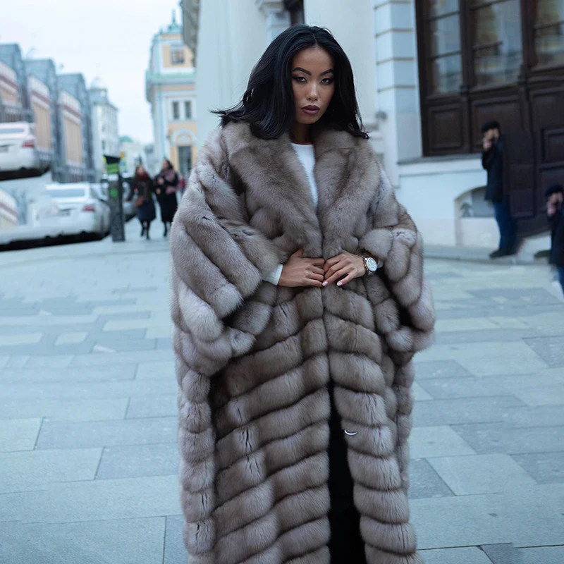 Natural Fox Fur Coat Women Fashion Casual Luxury Outertwear Lapel Loose Long Style Genuine Real Fur Jacket Female 2023 new