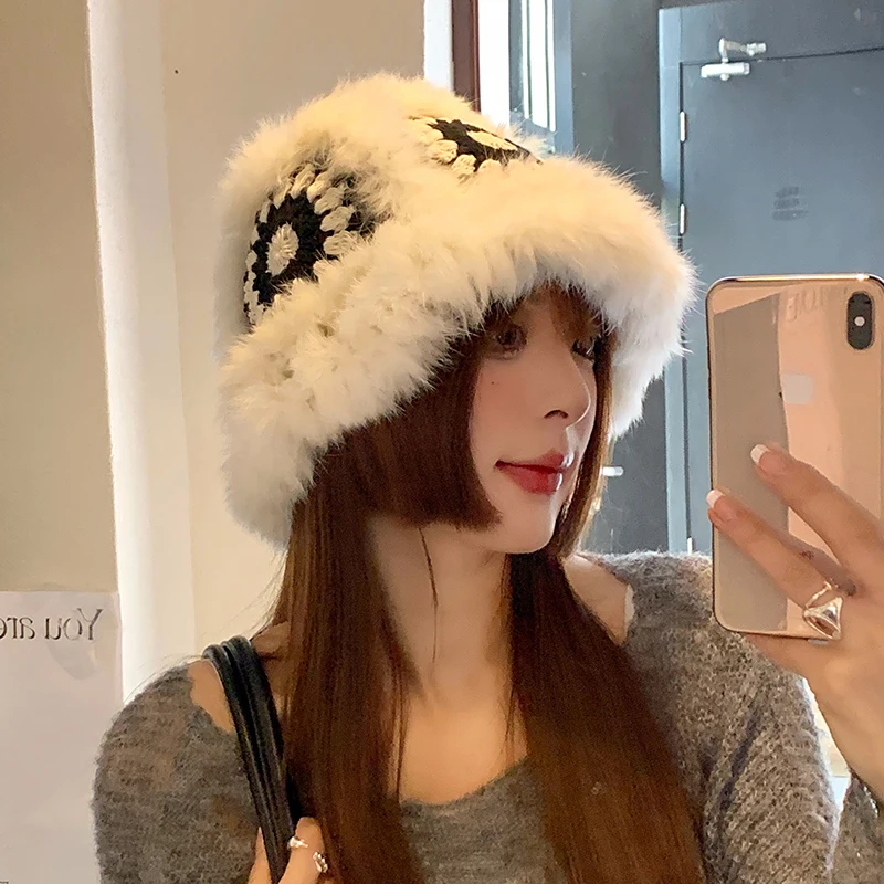 

Rabbit hair wake Lion State tide warm woolen hat autumn and winter cute plush fisherman hat furry furry knitted tigerhead hat