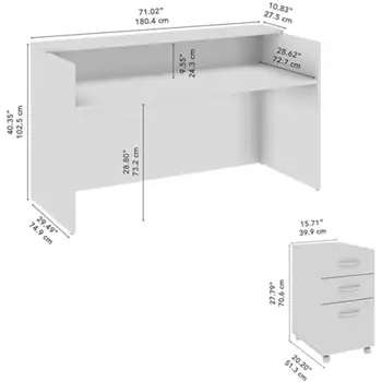 Furniture Arrive 72W 30D Reception Desk with Shelf and Mobile File Cabinet in Mocha Cherry 3