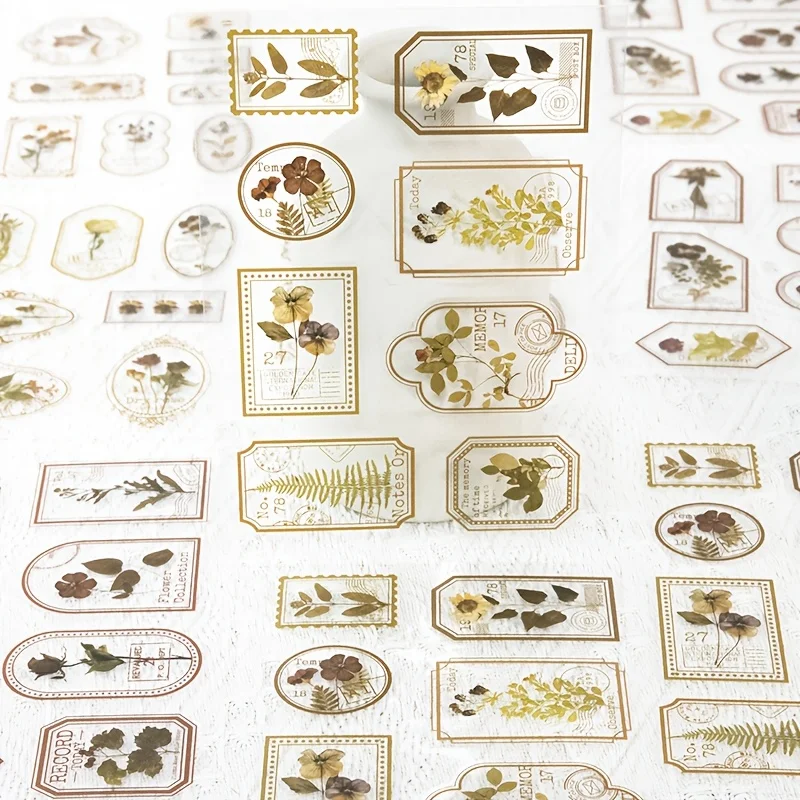 4 시트 30PCS 반짝이 골드 스티커 정크 저널 물병 노트북 전화 케이스에 대 한 식물 꽃 투명 장식 레이블