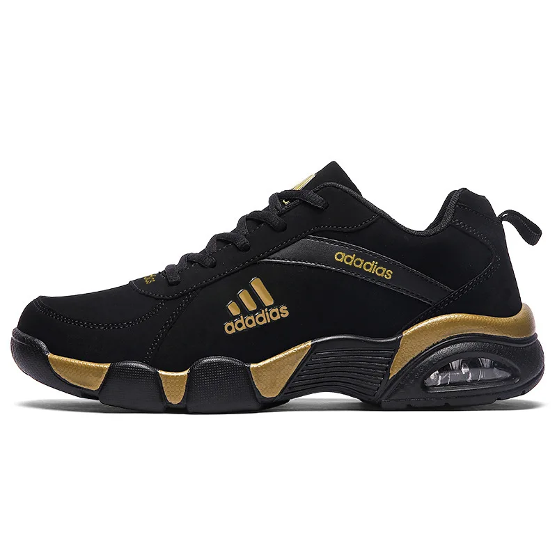 Trendy Men's Running Shoes Casual Sporty Black Cowhide Leather Upgraded PU Sole Comfortable All-Season Low Top Lace-Up Sneakers 5