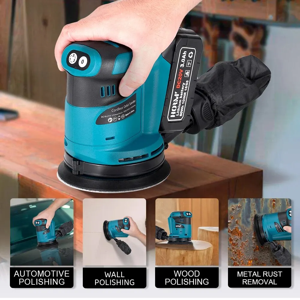 125mm Electric Sander 90W 3 Speeds Cordless Wood Grinder Polishing Grinding Machine Tool 8 Hole Sandpaper For Makita 18V Battery 3