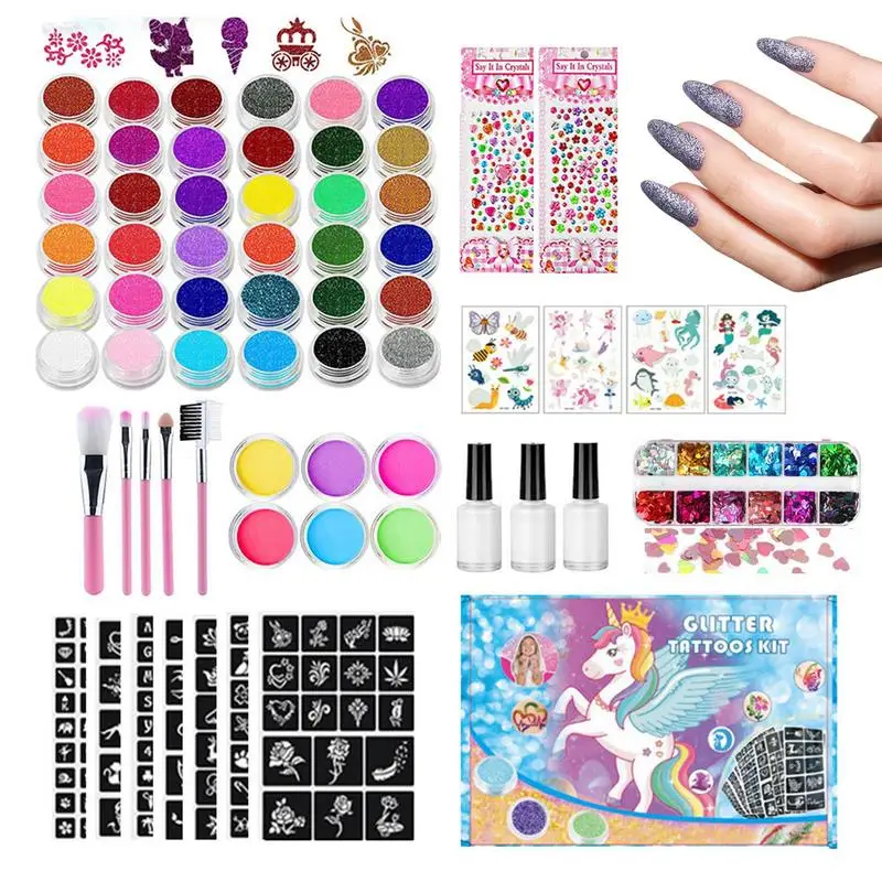 Temporary Tattoo Ink Set With Diamond Glitter, Art Charms, Luminous Powder  Sticker, And Makeup Brush For Women And Kids 2308017 From Shu07, $14.78