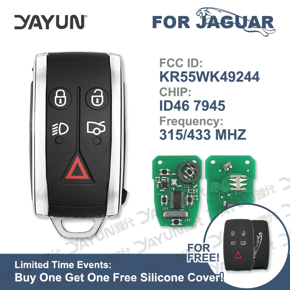 

YAYUN5Button Remote Car Key Logo For Jaguar XF XFR XK XKR 2009 2010 2011 2012 2013 315Mhz 433Mhz ID46 7945 Chip FCC: KR55WK49244