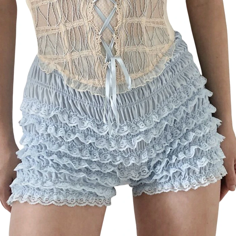 Fairy Coquette Lace Trim Bloomer Shorts Pretty Cute Vintage Ruffles Multi-layers Pettipants 00s Retro Kawaii Y2K Frilly Pants