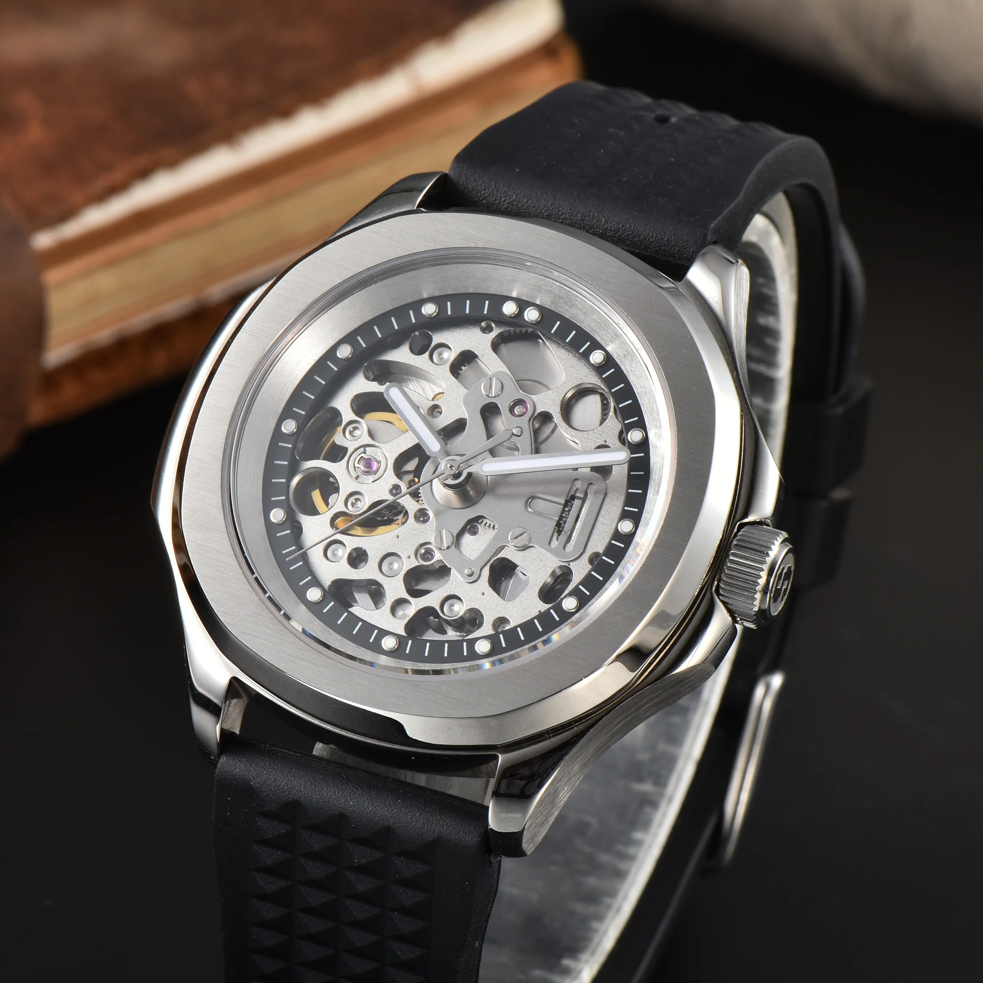 NH70 movement stainless steel sapphire glass NH70A men's hollowed out ...