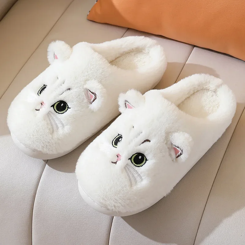 Winter Home Slippers Women Shoes Cute Cartoon Cat Slippers Men Warm Plush Slides Indoor Bedroom Non-Slip Floor Slipper — view 5