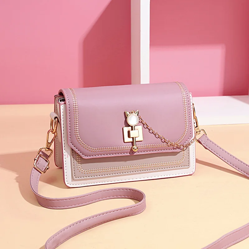 New PU Domestic Candy Color Trend Crossbody Handheld Lock Small Square Bag