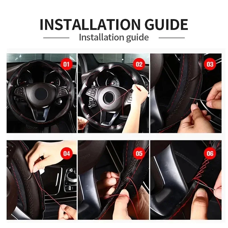 Artificial Leather Steering Wheel Cover Anti-Slip Braiding Cover 37cm-38cm Protector