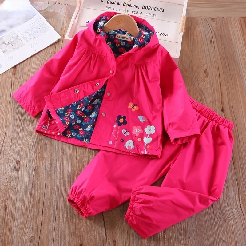 Children's Clothing Suits Girls Fashion Raincoat Rain Pants Suit