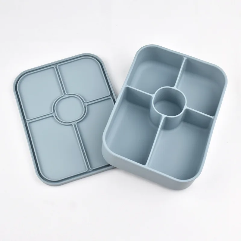 Food Grade Silicone 5-Grid Lunch Box and bento Box Can Enter Microwave&Freezer Lunch And Snack With Lid For School Work Travel