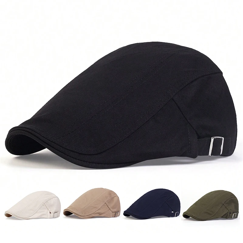 Herren Leichte Einfarbige Newsboy-Mützen Britische Malermützen Frühling und Sommer Verstellbare Flache Mütze Hip-Hop-Baskenmützen – Detail 1