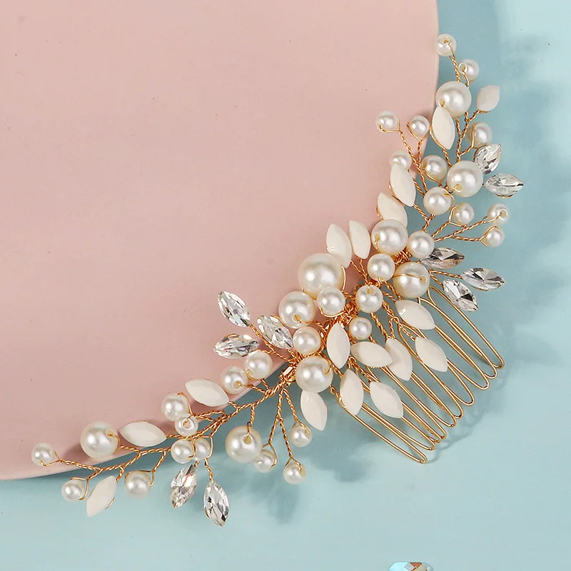 Gold Color Hair Comb Pearl Rhinestone Wedding Hair Accessories for Women