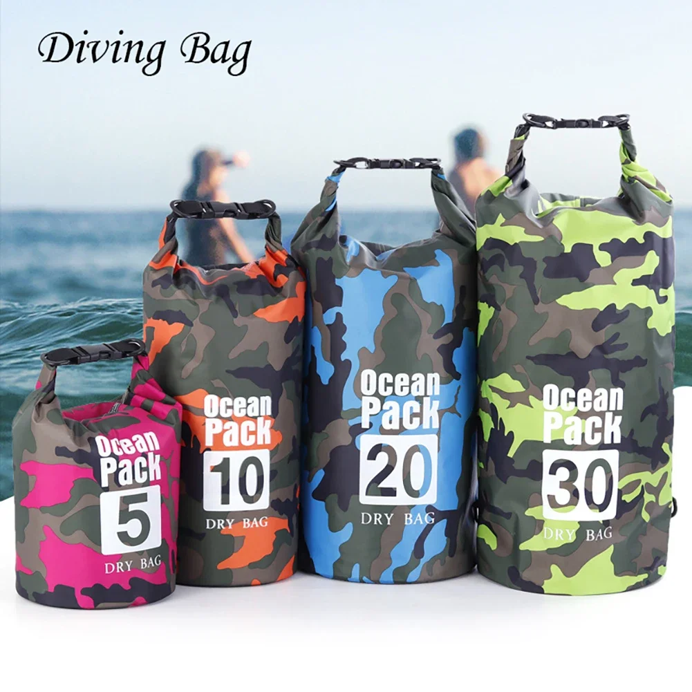2/5/10/20/30L Outdoor Camouflage Waterproof Dry Bags Portable Rafting Diving Dry Bag Sack PVC Swimming Bags for River Trekking 2