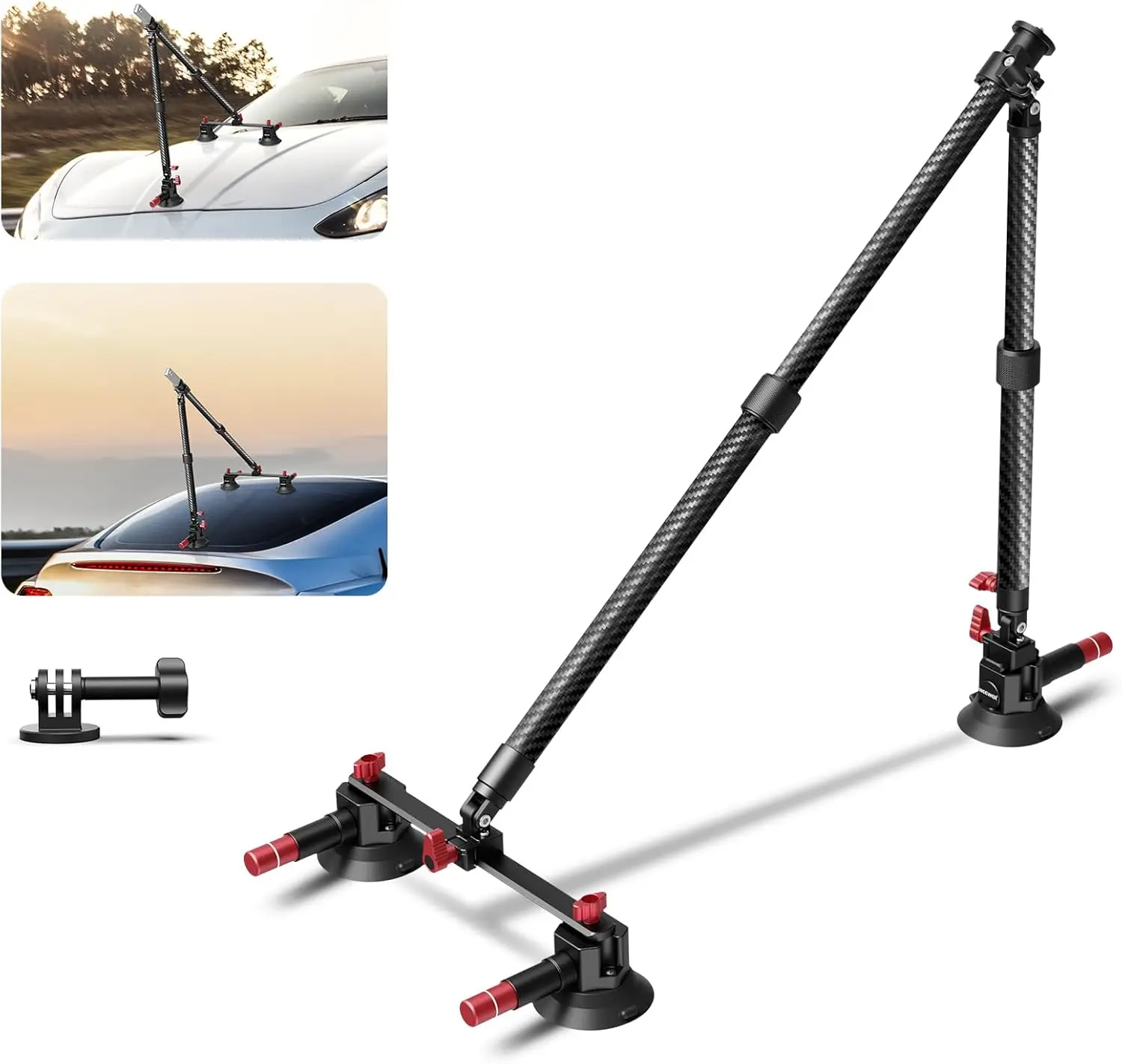 ערכת רכב גביע יניקה משולשת יניקה משולשת, מצלמה סיב פחמן הר עם מתאם מצלמה תואם עם gopro insta360