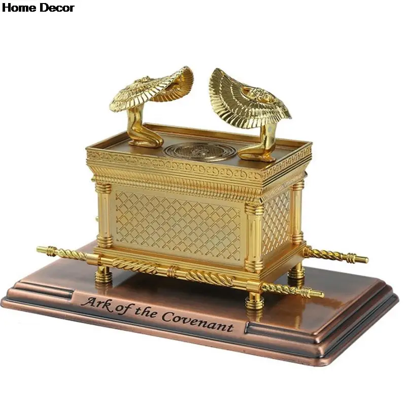 Ark Covenant Figurine Israel Judaism Alloy The Ark of the Covenant Replica Statue Gold Plated Ark Contents Aaron Rod
