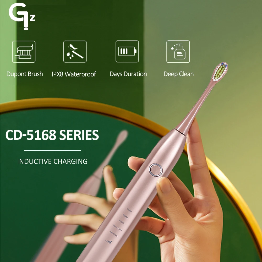 

GeZhou CD5168 Electric Toothbrush Ultrasonic Brush IPX8 Waterproof USB Charger 15 Modes Recharge Sterilization Sonic Toothbrush