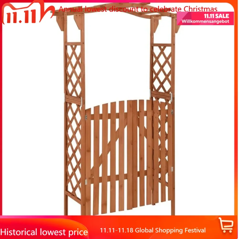 Wooden Arbor Arch with Gate Wedding Arches Archway for Ceremony Party Wood Garden Trellis Arbor for Outdoor Patio Bakcyard Y
