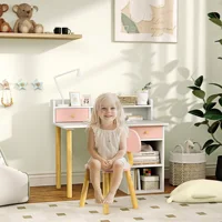 Aiyaplay Ensemble de bureau pour enfants avec chaise Bureau pour enfants avec compartiment à tiroirs et étagères rose et blanc 2