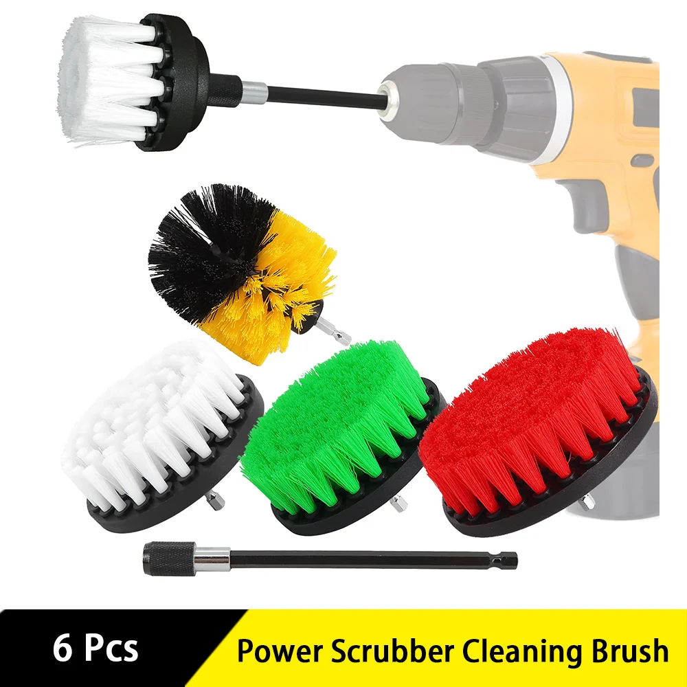 

6 Pcs Scrubber Cleaning Brush with Extended Long Attachment Set for Grout, Floor, Automotive,Tile, Bathroom and Kitchen