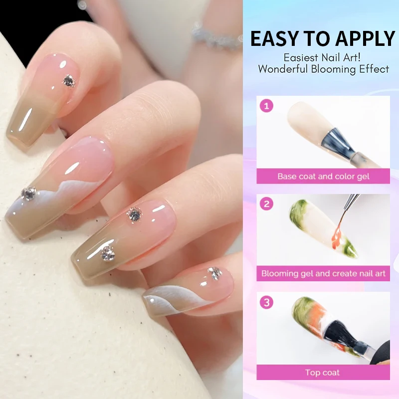 RS NAIL 12ml Clear Blooming Gel Nail Polish UV LED Blossom Soak Off Nail Art Polish DIY Design for Gradient Effect Manicure Gel