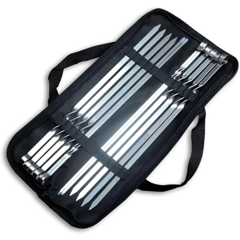 Stainless Set of 12 Steel Grilling Skewers Barbecue Skewers Meat Suitable for Grills Outdoor Cooking and Picnics Tool