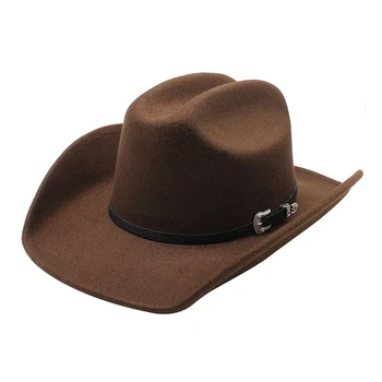 2024 Men and Women Western Cowboy Hat Felt Wide Brim Classic Outdoor Fedora Cowboy Buckled Hat Suitable for Adults and Teenagers 3