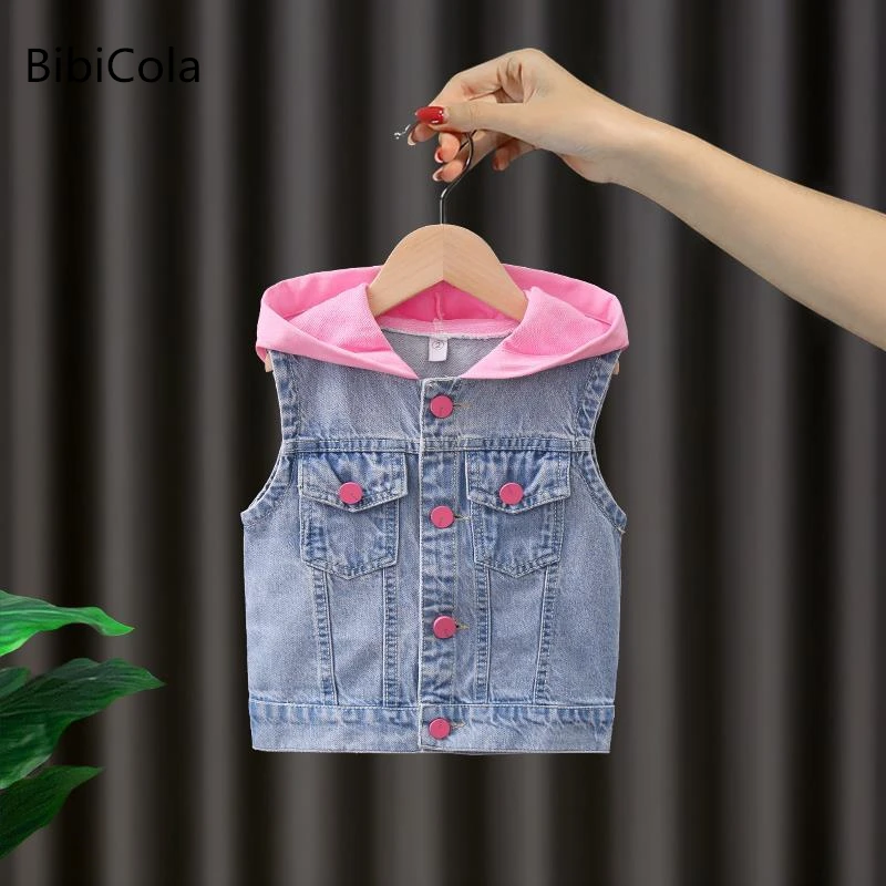 

Girls denim vest autumn 2022 new sleeveless hooded top children's fashion casual jacket