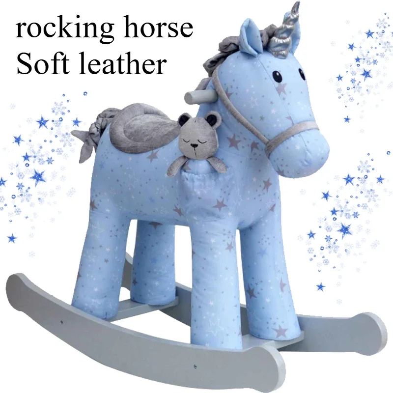 Baby Trojan Solid Wood Rocking chair Horse First Birthday Children's Day Gift Soft Plush Fabric Bunny Rocker