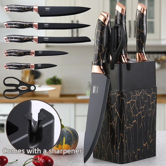 Knife Sets,German Stainless Steel Kitchen Knife Block Set with Built-in  Sharpener - AliExpress