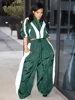 Fashion Striped Patchwork Women 2 Piece Set Wide Leg Pants and Jacket Long Sleeve Zipper Tops Loose Outfits Streetwear Tracksuit 3