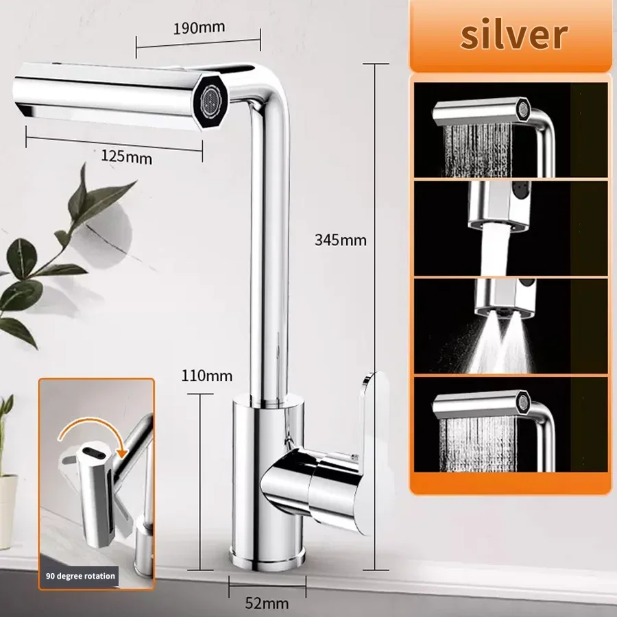 حنفية مطبخ عالمية بتصميم شلال، مزودة بأربعة أوضاع،...