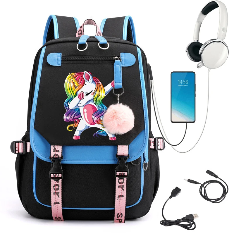 

Girls High School Student Backpack Bags Kawaii Unicorn Design School Bags Usb Charging Bagpack Cute Bag Anime Mochila Escolar