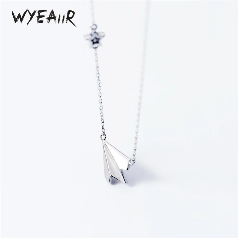 WYEAIIR 925 Sterling Silver Mini Cute Childhood Paper Plane Star Fine Jewelry Luxury Female Necklace For Women Party Gift