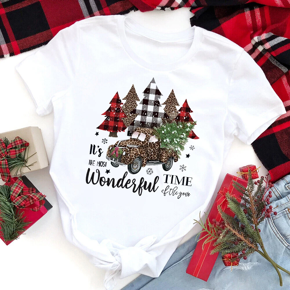 

It's The Most Time Wonderful of The Year Women T-shirt Christmas Female Outfit Tops Winter Holiday Short Sleeve T Shirts Clothes