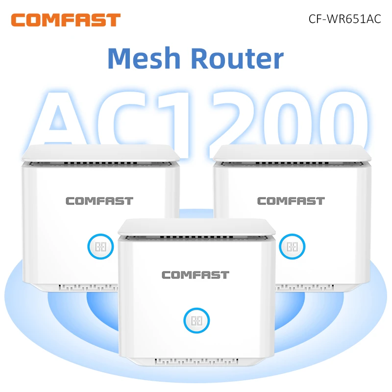 

Comfast MESH Router AC1200 Gigabit WiFi Router 2.4G&5GHz 4*5dBi 11AC Full House Coverage One-click Mesh Wireless Extender