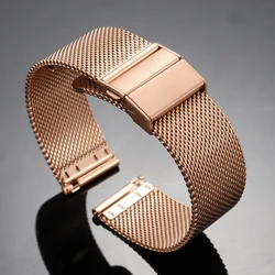 Sleek Black Milanese Stainless Steel Quick Release Watch Band - 22mm (Rose Gold)