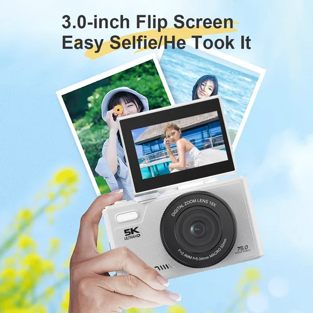 4K Digital Camera For Vlogging & Photography - 180° Flip Screen, WiFi, 18X Zoom, With 32GB Card & 2 Batteries Film Cameras
